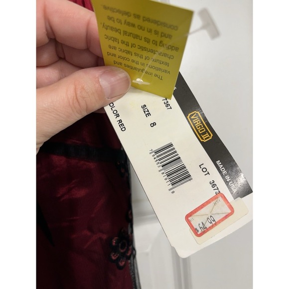 Vtg 90s Formal Prom Dress Gown Red Black Mesh Overlay Floral Glitter Gothic Sz 8 - Picture 4 of 13